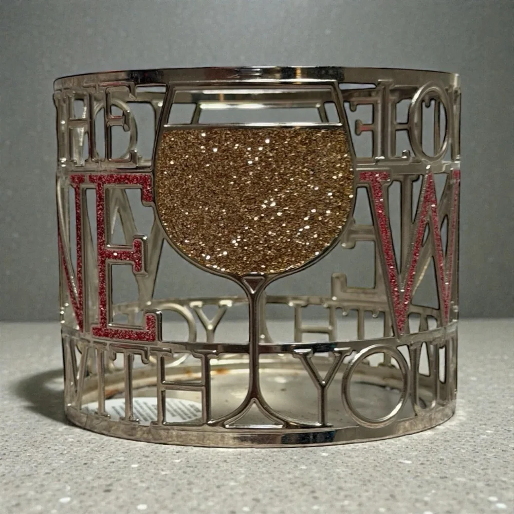 Bath & Body Works Love the Wine You’re With‎ 3 Wick Candle Holder Glitter Metal